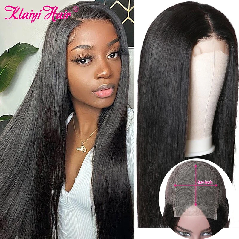 Klaiyi Bone Straight Hair Lace Closure Wig Brazilian Colored Human Hair Wigs For Women Pre Plucked Highlight Brown Lace Part Wig