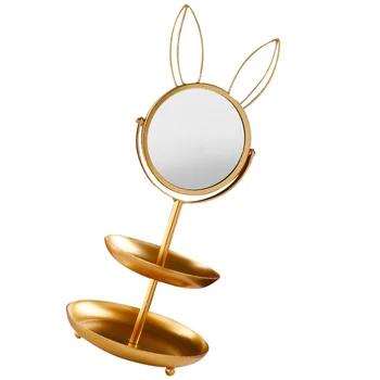

1 pc Mirror with Storage Tray Rabbit Design Iron Decorative Vanity Mirror Makeup Mirror Cosmetic Mirror for Girls Women
