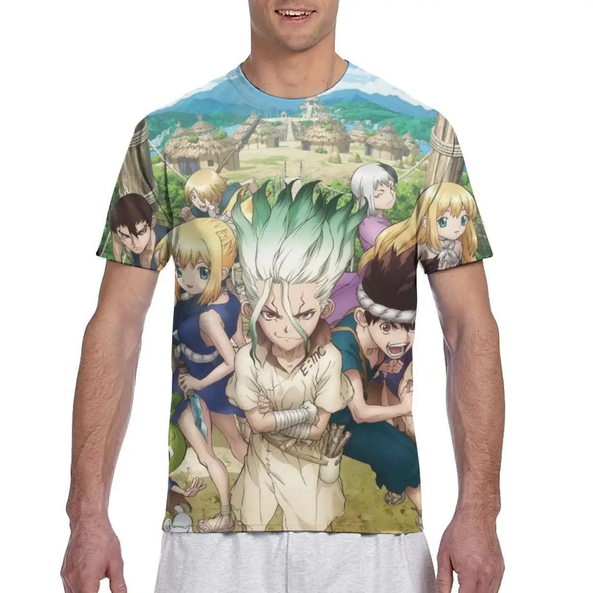 

Dr. Stone Newest Printing Men Sports O-neck Tops