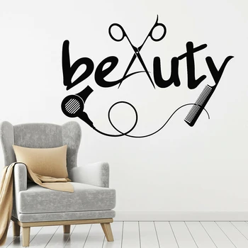 

Vinyl Wall Decal Barber Tools Hair Hairdresser Beauty Salon Wall Stickers for Beauty Salon Wall Decor Removable Art Decal C650
