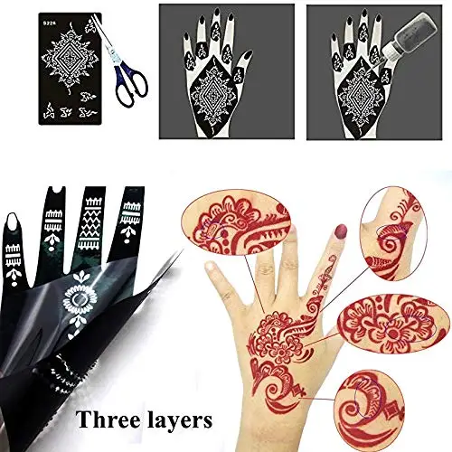 24pcs/Lot Indian Henna Tattoo Stencil Kit,Mehndi Aribrush Templates for Wome/girl Body Paint New Design Tattoo Sticker Set