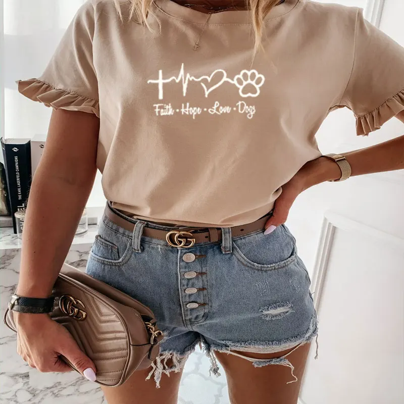 Женская футболка с надписью Faith Hope Love Dog Paw элегантный размера плюс топ короткими