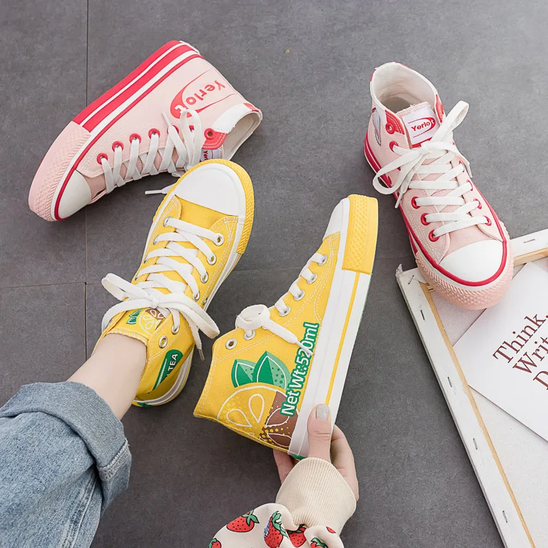 

Women's Vulcanize Shoes High Help Casual Cross-tied Ankle Strap Canvas Shoes Women Flat Classics Lace-Up Solid Sneakers W21-23