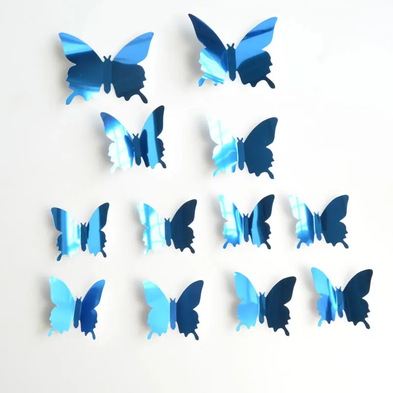 12pcs 3D Mirror Butterfly Wall Stickers Suitable for Living Room and Bedroom Ornament Personalized Home Decoration Accessories