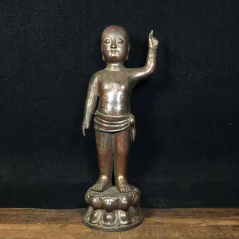 

Home 11" Tibet Buddhism Temple Old Bronze Cinnabars Prince Buddha Shakyamuni Amitabha statue Covering the sky with one hand