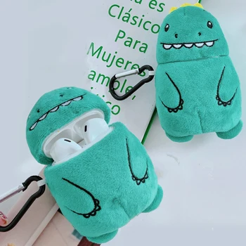 

For Apple AirPods Case 3D Cute Cartoon Dinosaur Winter Warm Plush Fur Doll Toy Wireless Earphone Cover for Airpods 2 Earpods Box