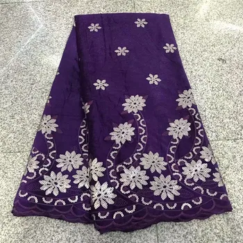 

Fashion sequins lace fabric 2020 purple high quality african french lace fabirc 5yards velvet fabric for nigerian party dress