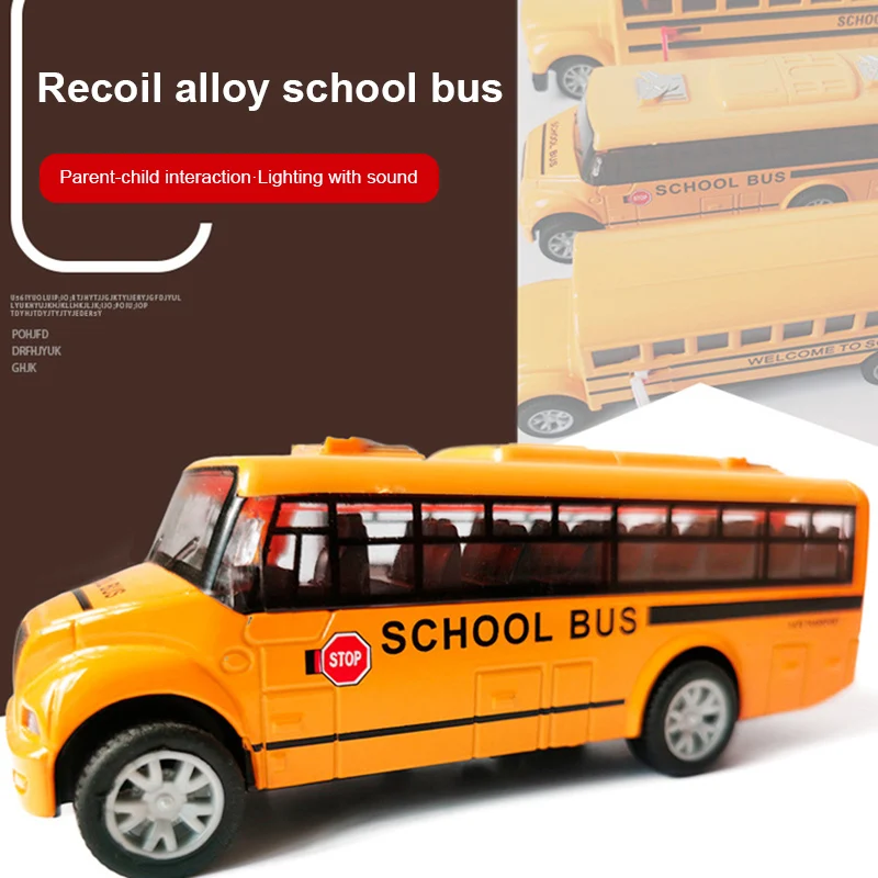 

School Bus Toy Die Cast Vehicles Yellow Large Alloy Pull Back Play Bus With Sounds And Lights 6 Styles School Car Vehicle Model