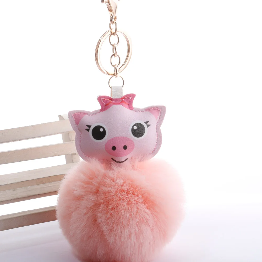 Милый мини-копилка Pom-ключ "Помпон" Кольцо стиль год Fate Piggy пушистый шар кулон творческие подарки оптом