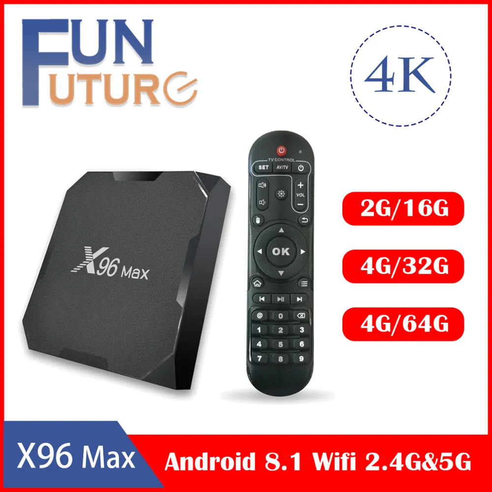 Smart TV BOX X96 Max Android 8 1 четырехъядерный Amlogic S905X2 LPDDR4 4 ГБ 32 64 2 4G и 5 ГГц Wi Fi BT 1000 м 4K Set top