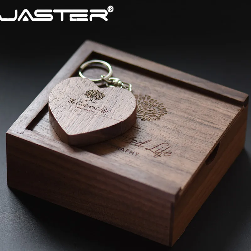 USB флеш накопитель JASTER деревянный в виде сердца с коробкой 4/8/16/32/64 ГБ|USB