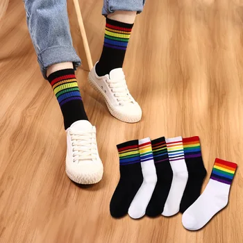 

Winter Women's Socks Cotton Rainbow Stripes Christmas Fashion Warm Casual Tide harajuku korean 1 Pair Gift