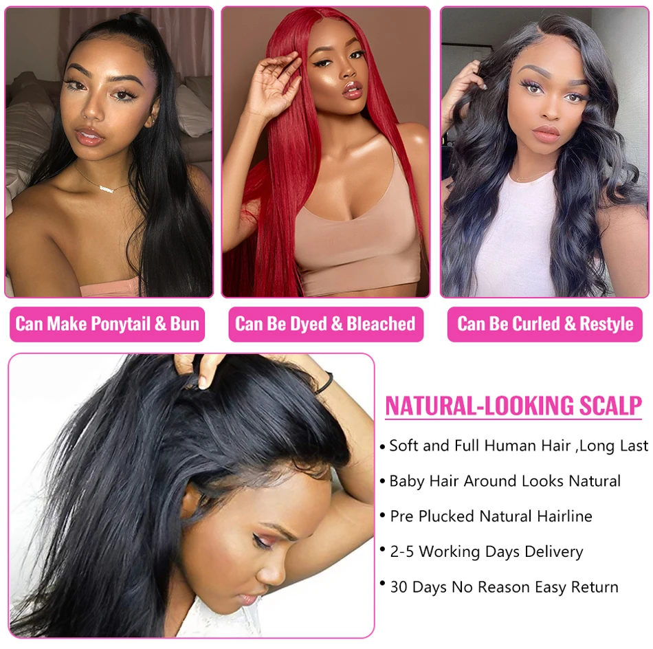 Brazilian Straight 360 Lace Front Human Hair Wig For Women 13x6 13x4 Lace Frontal Wigs Glueless Preplucked 4x4 Closure Wig 180%