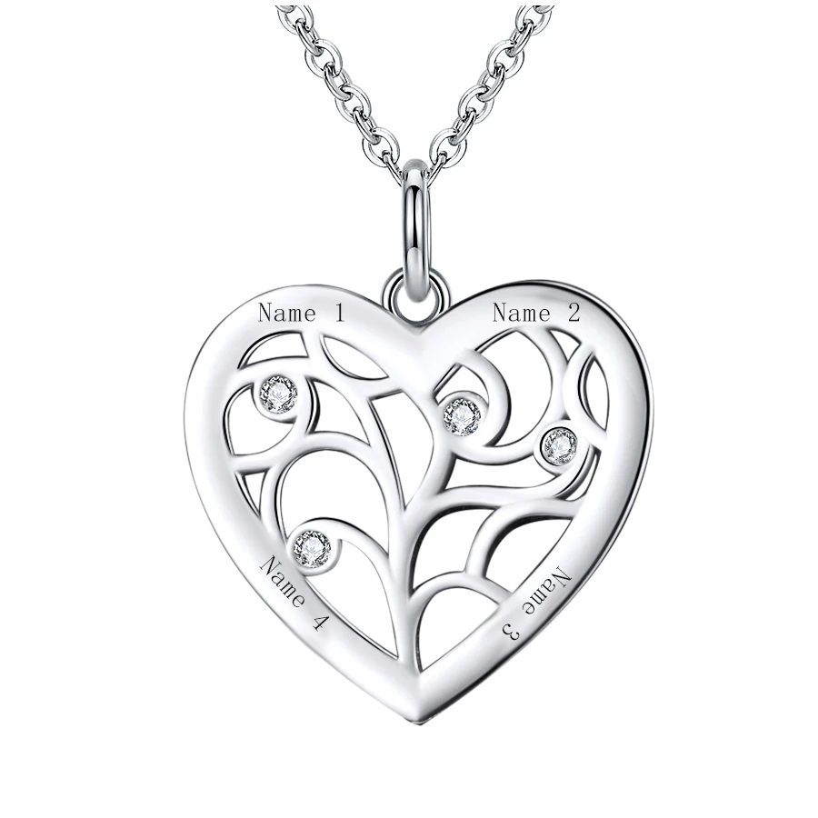 

SG personalise 925 sterling silver tree of Life Heart necklaces for women gifts Custom birthstone and engraving name jewelry
