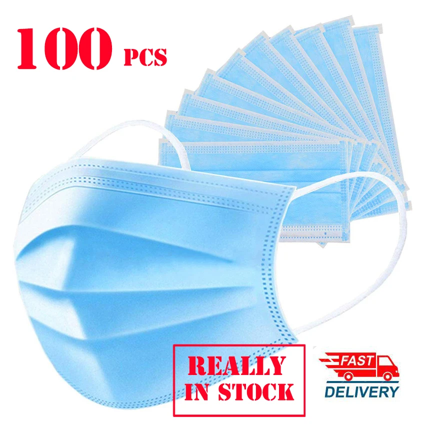 

50Pcs/lot Fast delivery Disposable Protective Mask 3 Layer Nonwove Ply Filter Anti-Dust Anti-Fog Meltblown Earloop Mouth Face Ma