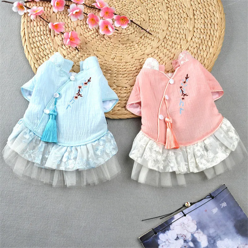 

Dog Clothes for Small Dogs Dress Sweety Chinese Style Dress Spring Summer Puppy Lace Tassel Clothing for Dog Yorkie Teddy