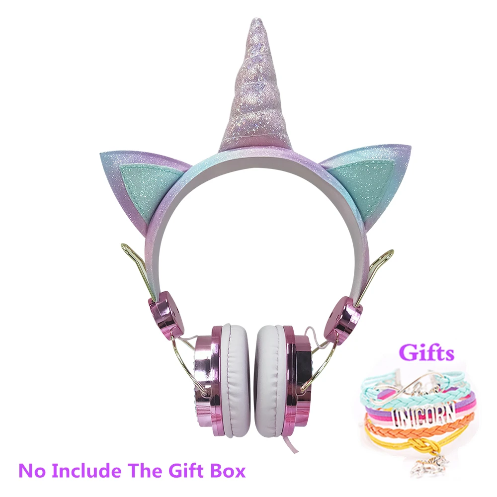 Funny Kids Headset Colorful Diamond Unicorn Headphones Music Stereo Wired Earphones With Gifts Box Christmas Brithday Gifts - Color: Opp Headset