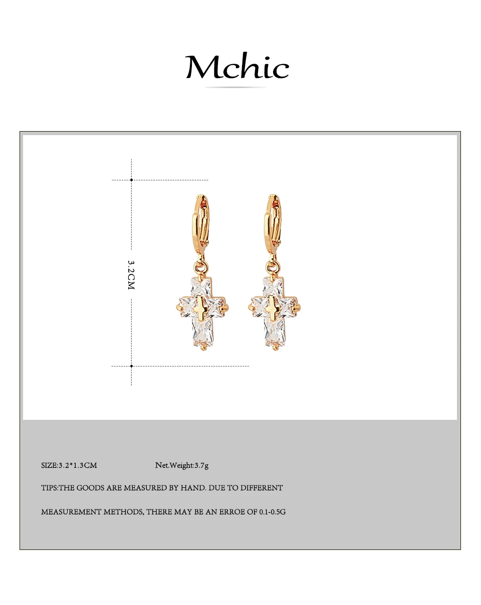Mchic, роскошные геометрические серьги с крестом, высокое качество, циркон, медь, золото, ювелирное изделие, свисающие серьги для женщин, вечерние, Bijoux Femme