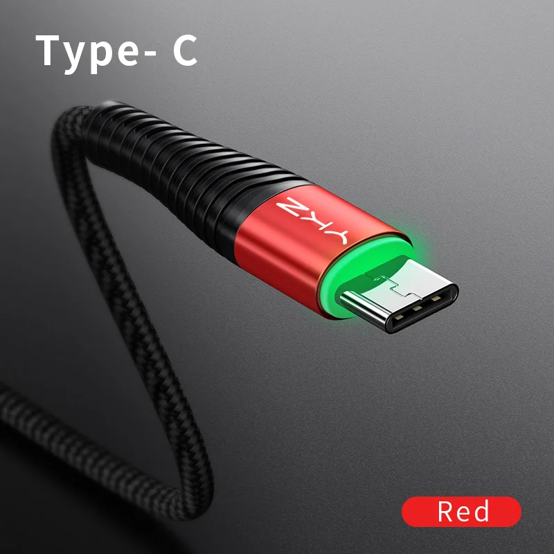 YKZ светодиодный светильник usb type C кабель 3A Быстрая зарядка зарядное устройство USB-C type-c кабель для samsung S10 S9 Xiaomi Mi 9 8 One Plus USB C шнур - Цвет: Red