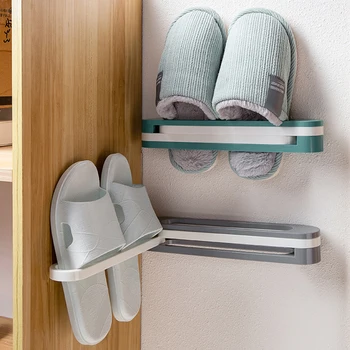 

Bathroom Wall Mounted Slippers Hanger Shoe Organizer Foldable Storage Shoe Rack Can Space Saving Hanging Shoe Box Drain Rack
