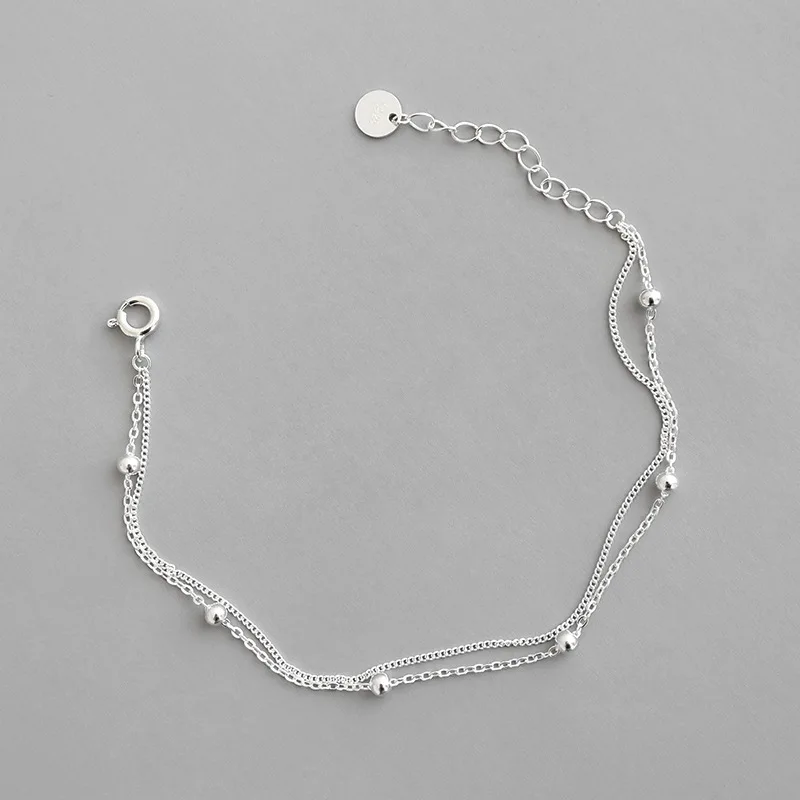 

100% 925 Sterling Silver Multi-layered Bracelets For Women Friendship Gift, Fashion Woman Bracelet Bangle Beads Chain Jewelry