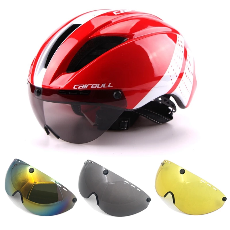 CAIRBULL TT Helmet Time Trial Cycling Helmet Goggles Race Road Bike Helmet with Lens Aero Helmet Bicycle Equipment Casco Ciclism
