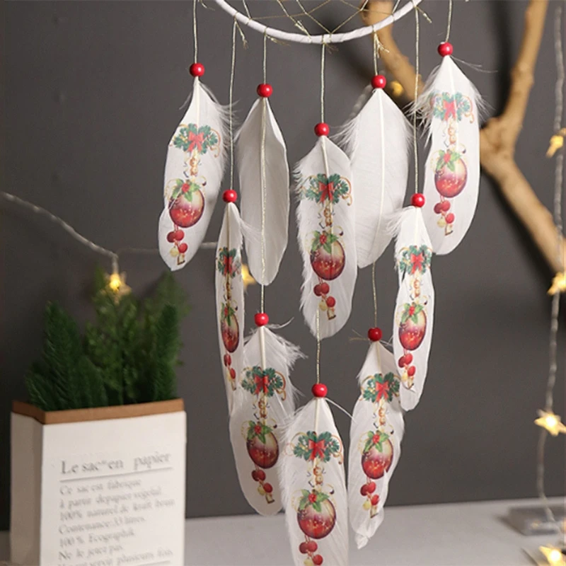 

Christmas Tree Dream Catcher Boho Handmade Feather Car Wall Hanging Dreamcatcher