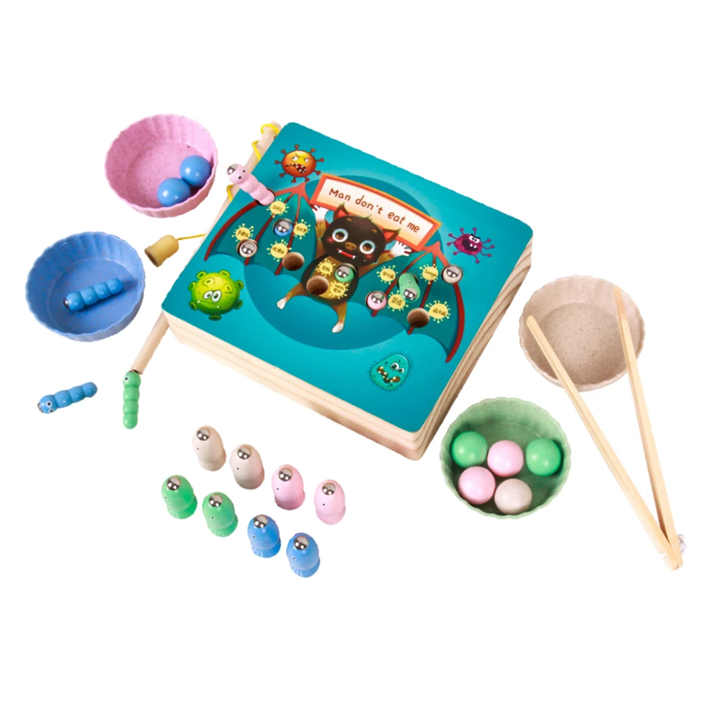 Montessori Wooden Educational Toys Hands Brain Training Clip Fishing Beads Puzzle Board Math Game Memory Chess Toys for Children