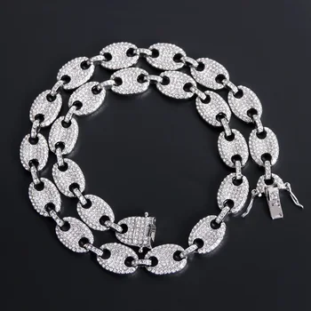 

Iced Out CZ Gold Color Coffee Bean Pig Nose Alloy Rhinestone Necklace Charm Link Chain Necklaces Collares Men Jewelry Hip Hop