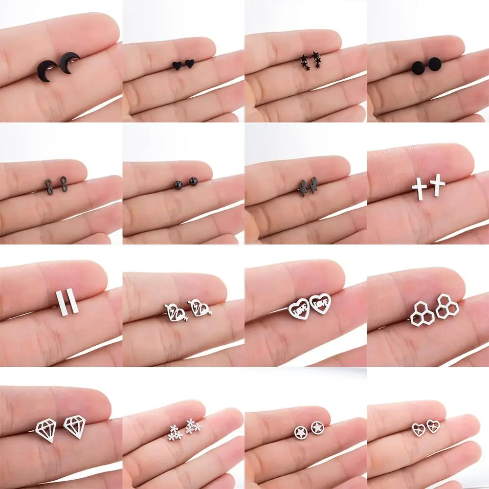

FENGLI Stainless Steel Geometric Stud Earrings Variety of Stylish Mini Round Moon Star Minimalist Jewelry Accessories brinco