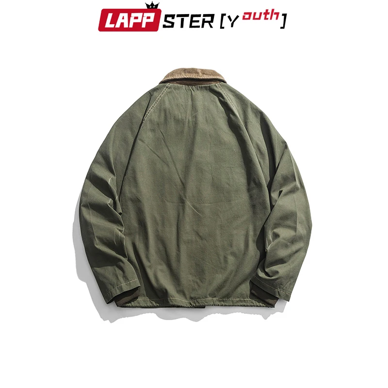 LAPPSTER Мужская винтажная куртка-бомбер Harajuku мужская зеленая Куртка карго ветровка карманы, набедренный хоп Уличная мода пальто