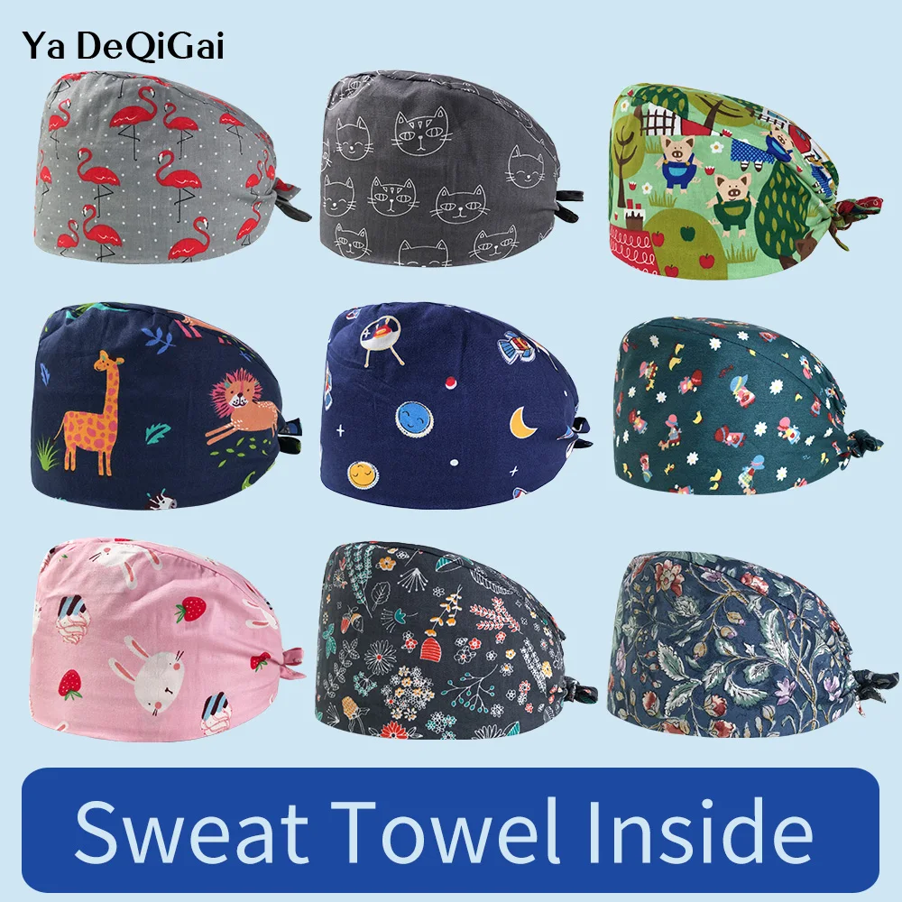 

Cotton operating room hat printing medical surgical hat sweat-absorbent pet hospital doctor work hats dental clinic nursing caps
