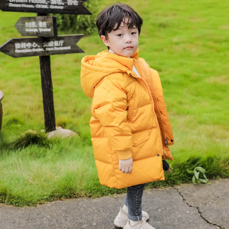 Winter Kids Girls Long Coats Children Boys Jackets Fashion Thick Hooded White Duck Down Snowsuit 2-14Y Teenagers Overcoat Parkas