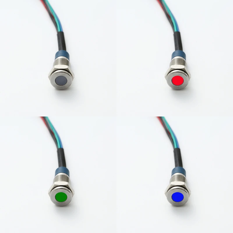 ELEWIND flat head 12MM metal IP67 sealed RGB three color led indicator light signal pilot lamp with 15cm cable 12-24V