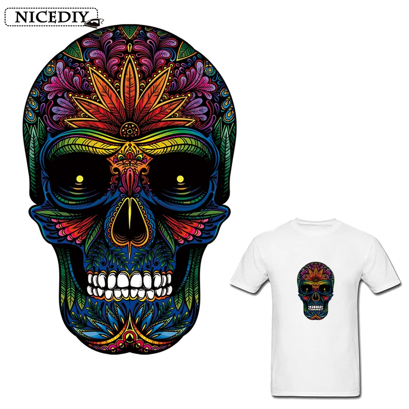 

Nicediy Heat Transfer Vinyl Iron On Transfers Patch Stripes For Clothes Thermal Stickers On Clothes Punk Rock Skull Patch Badge