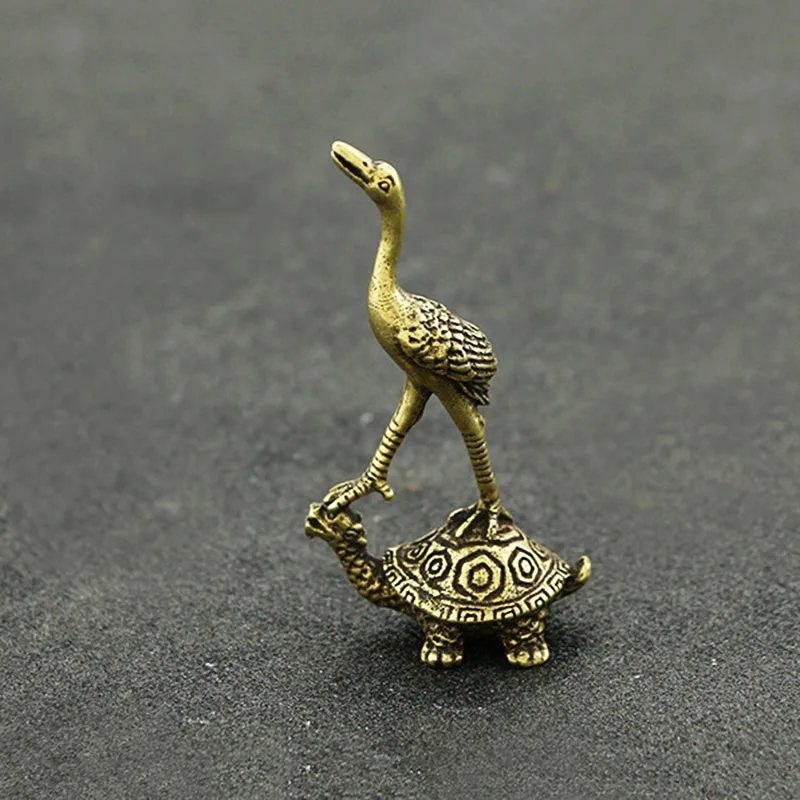 Crane Turtle Антикварные медные украшения китайский фэн шуй журавль черепаха статуэтки домашний Декор Ретро Латунь Курильница с животными офисный стол украшения - Цвет: Crane Turtle