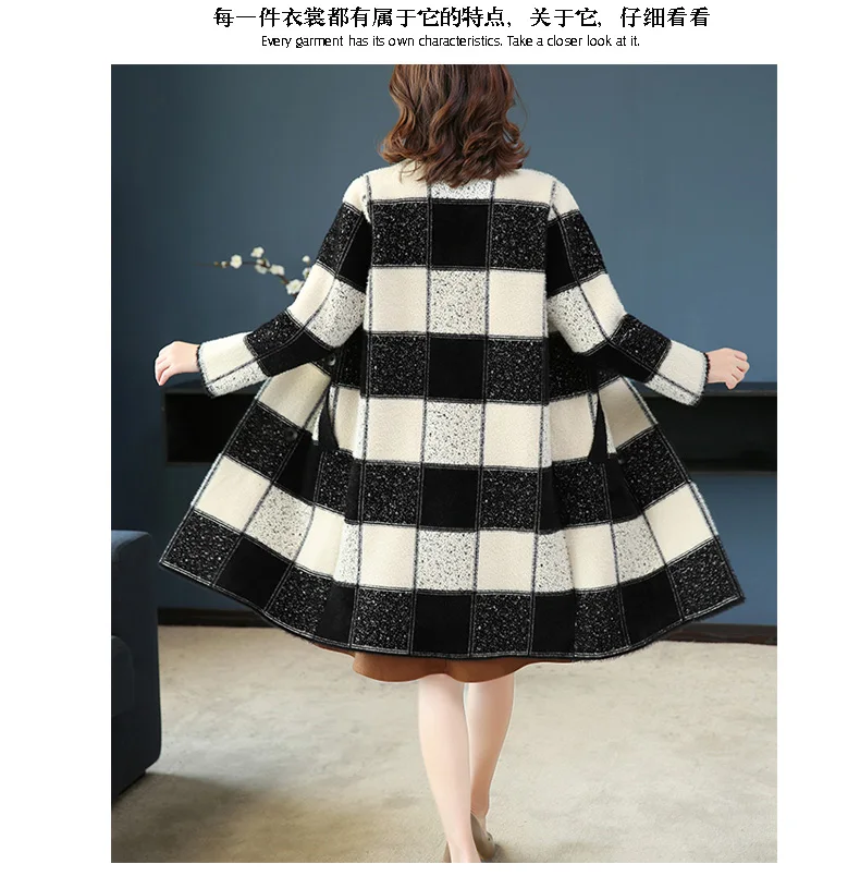 2XL Brand Coat Autumn Winter Women Coat New Classic Striped Lapel Coat Thicken Warm Loose Wild Casual Long Coat Female