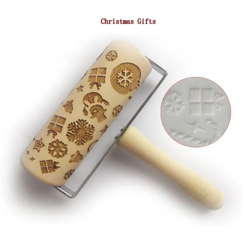 

Christmas Printing Rolling Pin 13.9cm Environmental Protection Roller Rolling Pin Kitchenware Cookie Baking Baking Rolling Pin