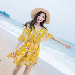 Новый пляжный стиль шифоновые Повседневные Элегантные корейские японские сексуальные с открытыми плечами летние платья с открытой спиной