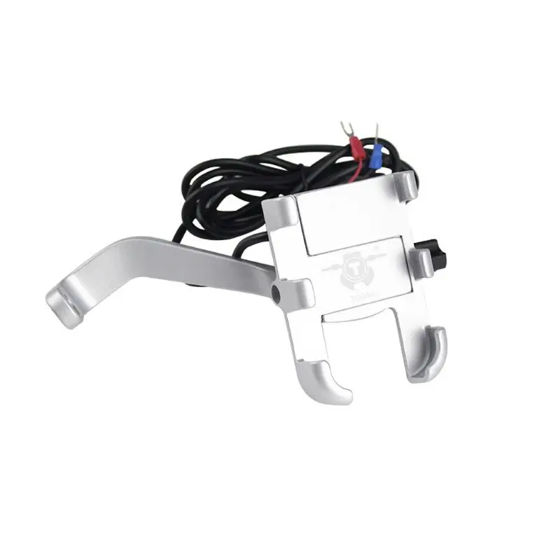 Motorcycle Scooter Phone Holder Mount Stand with USB Charger for iphone samsung - Цвет: Mirror  Silver