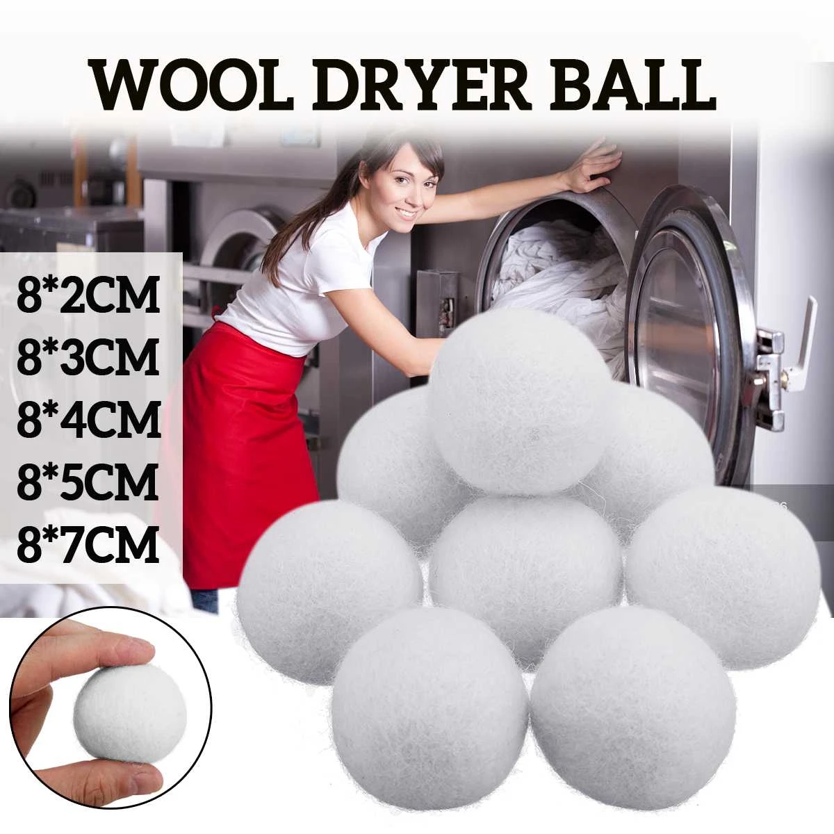 8Pcs/Set 2/3/4/5/7cm Natural Fabric Wool Dryer Ball Laundry Softener