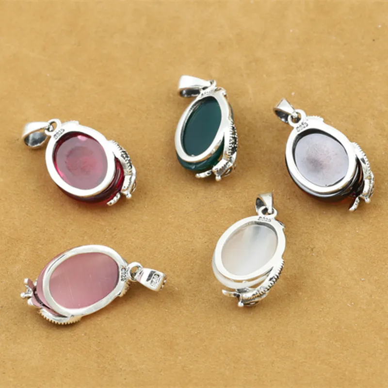 925 Sterling Silver Jewelry Retro Thai silver Women Five Style Models Exquisite Fox Inlaid Marcasite Opal Small Pendant