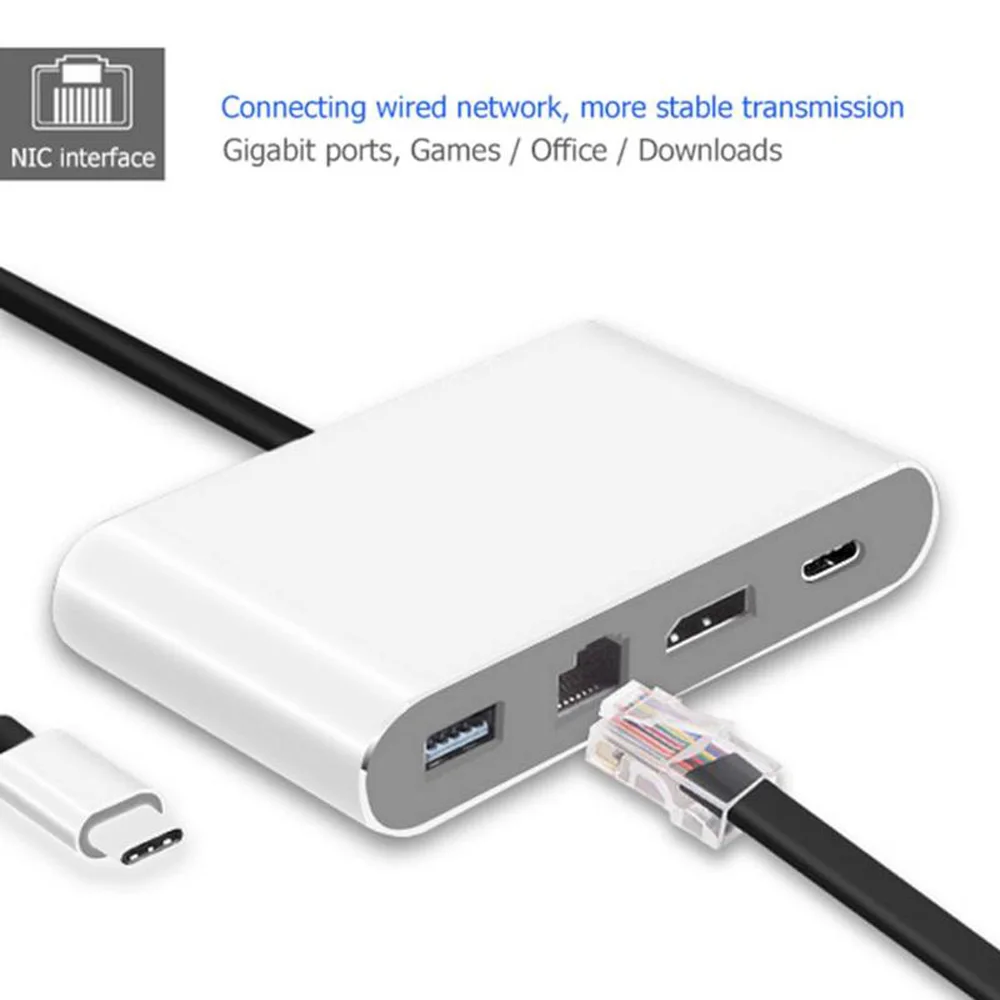 USB-C-4 K HDMI RJ45 Gigabit Ethernet USB 3,1 type C порт 4 в 1 концентратор адаптер USB 3,0 скорость передачи данных до 5 Гбит/с