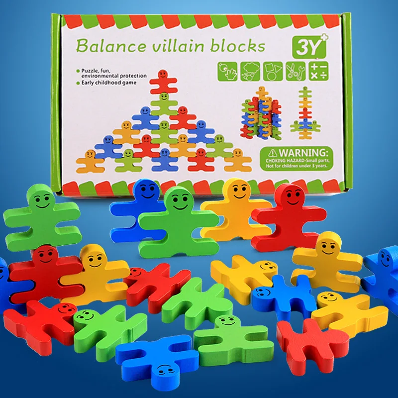 

Wooden Bricks Pro Villain Balance Beam Boy Baby Girls 1-2-3-5 a Year of Age Early Childhood Educational Force Building Blocks To