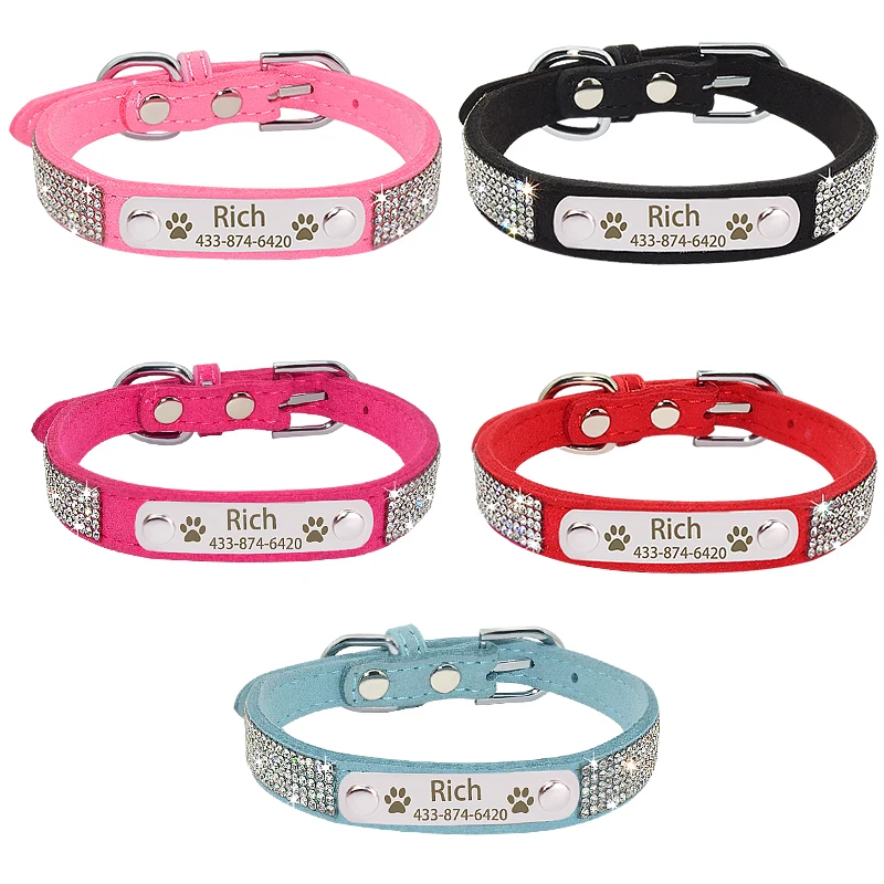 Gepersonaliseerde Bling Halsband Custom Naamplaat Kat Halsbanden Voor Kleine Medium Grote Honden Gegraveerd Id Naam Tag Hond kraag