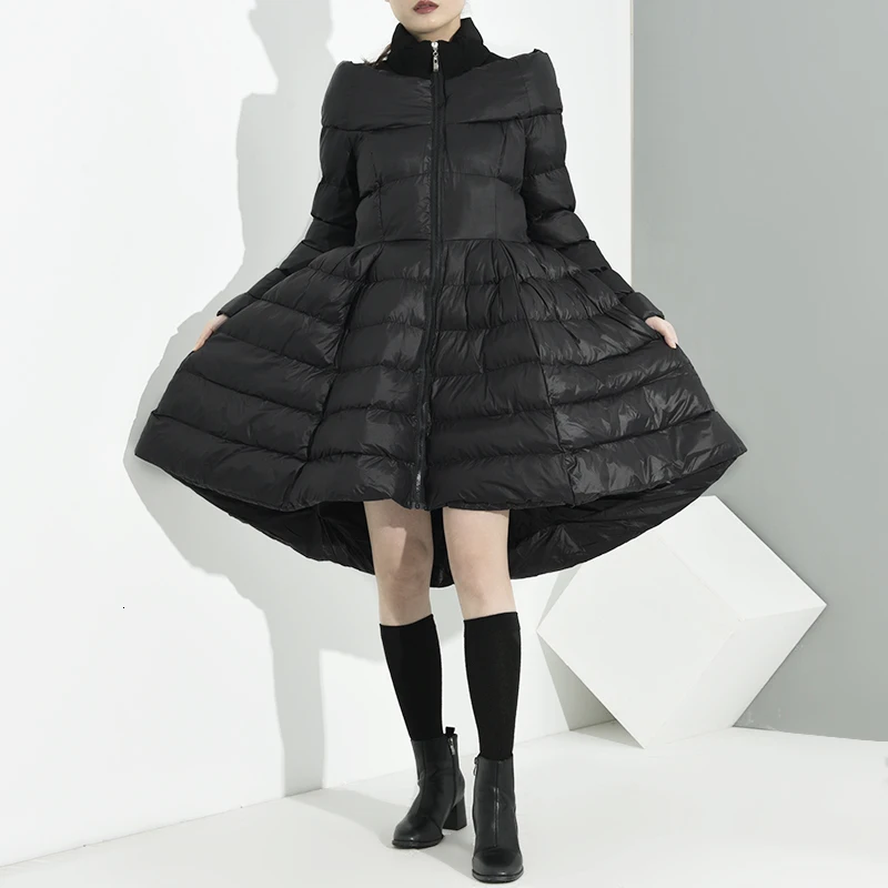 [EAM] Асимметричное пальто на подкладке из хлопка с высоким воротником и длинным рукавом, Свободная Женская парка, модная новинка осень-зима, 1H10001