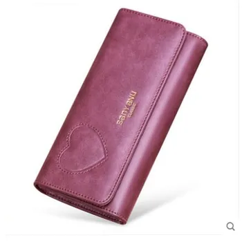 

Hot sales Cute PU Leather Purse Heart-shaped Decoration Long Multi-card Wallet Purse Buckle Clutch Mobile Phone Women's Wallet