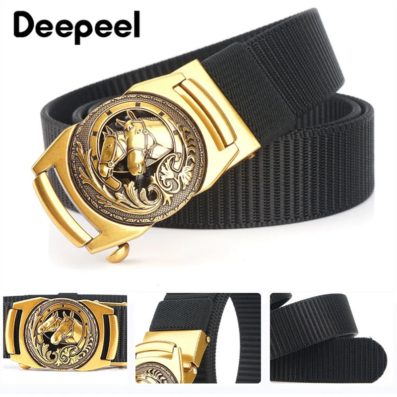 Deepeel 1 шт. 3,4*120 см Модный мужской кожаный ремень из сплава с автоматической пряжкой, нейлоновый пояс для отдыха на открытом воздухе, подарки для мужчин