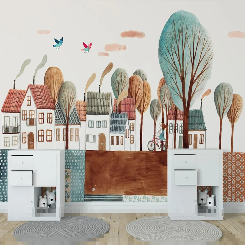 XUE SU Customized large mural wallpaper Nordic simple happy childhood town children's house background wall wall covering nikitas childhood