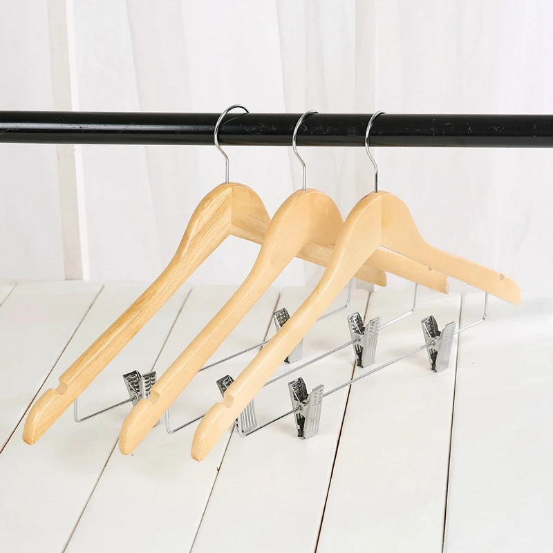 10x натуральные деревянные 45 см деревянные вешалки для одежды пальто с брюки юбка на зажимах
